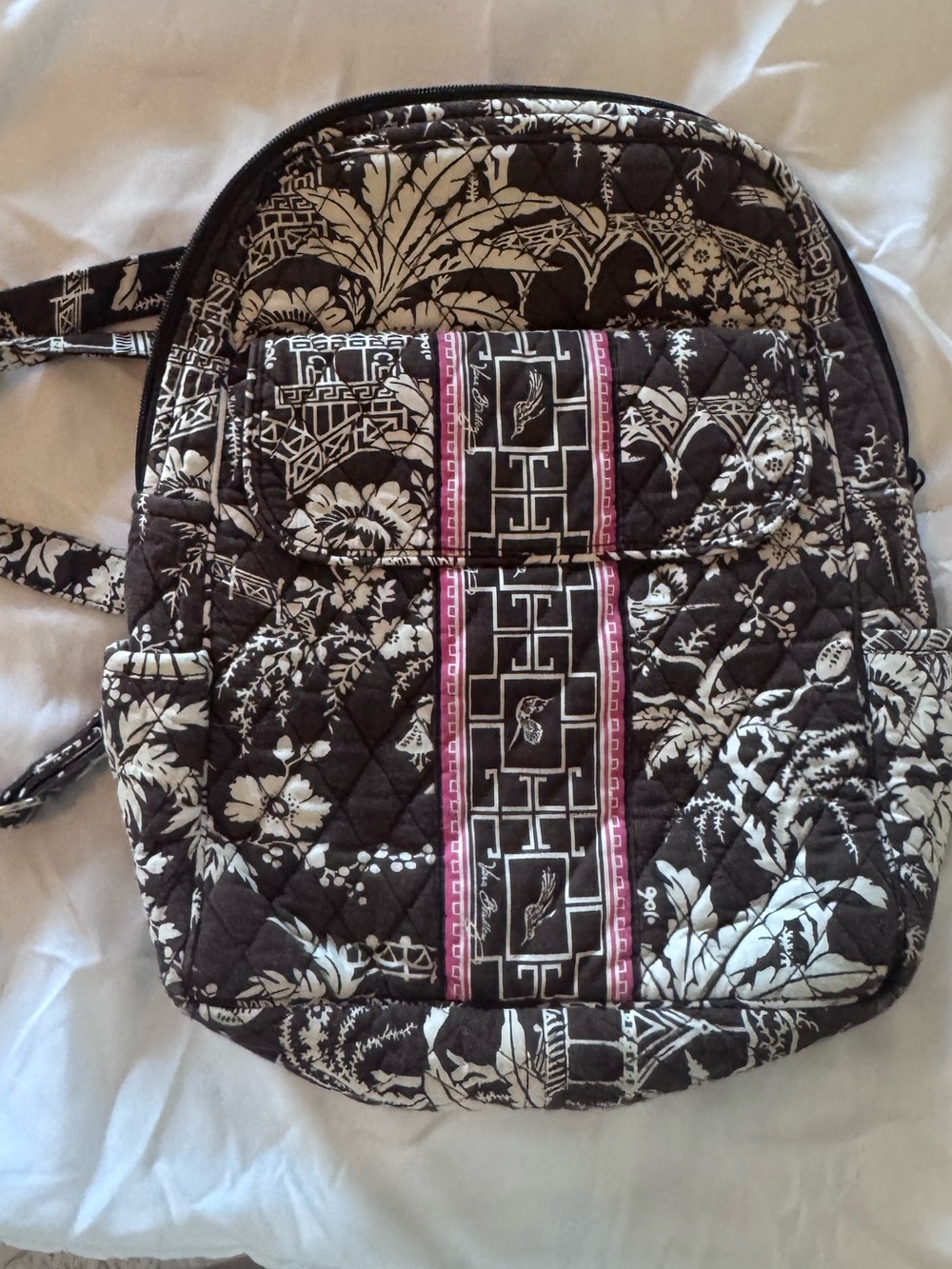 Vera Bradley Black Quilted Floral Backpack with Pink Accent